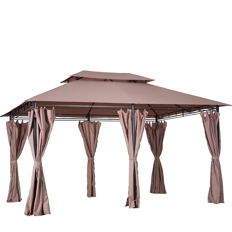 Gazebo de marco de metal de 2 niveles de 10 'x 13' para exteriores con cortinas para patio