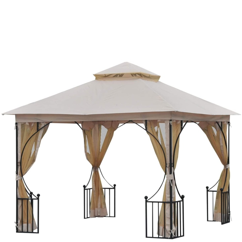 Marquesina de jardín de acero para exteriores de 10 'x 10' con paredes de malla y un techo resistente a los rayos UV