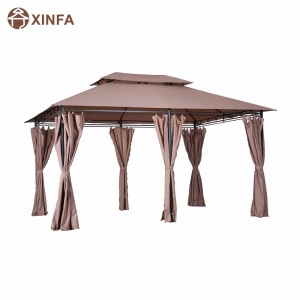 10 \\\\ \'x 13 \\\\\' Al aire libre Gazebo de pérgola suave con cortinas, cenador de marco de acero de 2niveles para patio, caqui