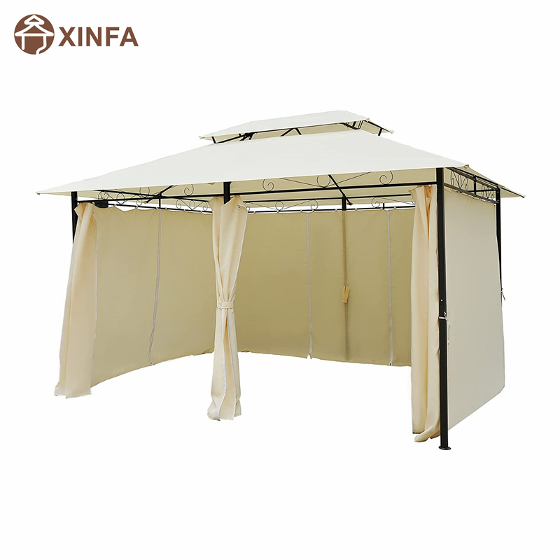 10 \\\\ \'x 13 \\\\\' Pergola de cenador suave suave al aire libre con cortinas, cenador de marco de acero de 2niveles para patio, crema blanco