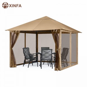 10x 10ft Gazebo Gazebo Canopy con reducción de mosquitos para césped, jardín, patio trasero, marrón