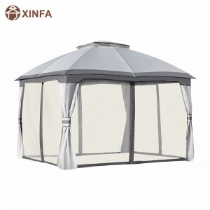 10 \\\\ \'x 12 \\\\\' Gazebo GazoBo Patio Gazebo Canopy Shelter w/do doble techo ventilado, paredes laterales de malla con cremallera, gris