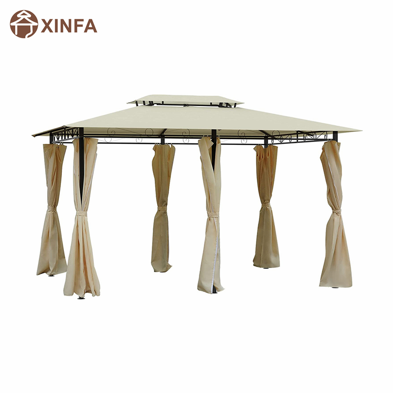 10 \\\\ \'x 13 \\\\\' Férgola de cenador suave suave al aire libre con cortinas, crema blanca de 2niveles de acero Gazebo para patio