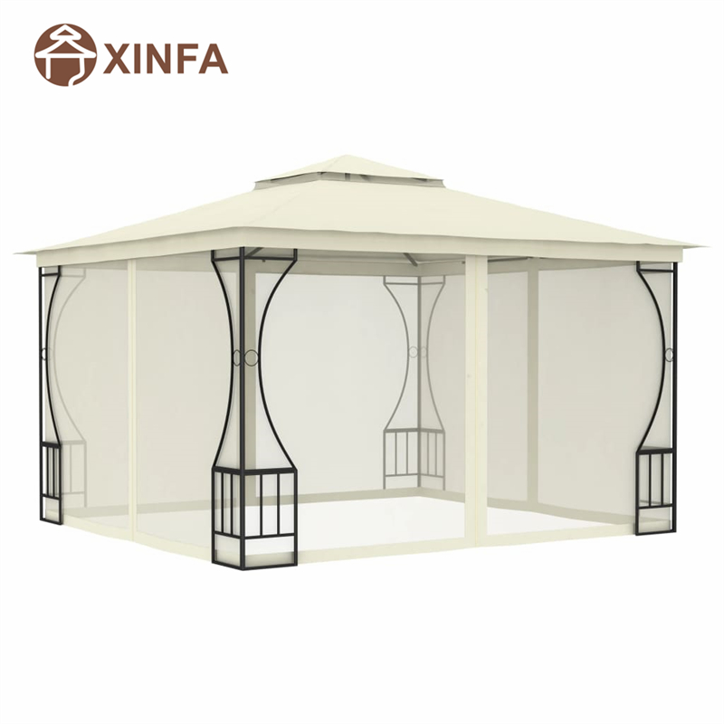 Gazebos impermeables de jardín de cañas al aire libre con red de mosquitos de cuatro ladosnegros, blanco